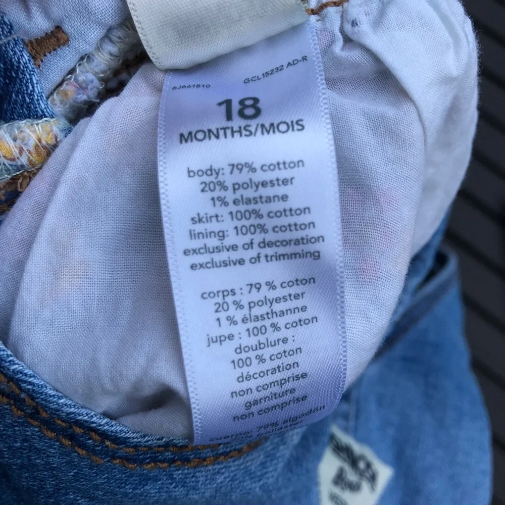 OshKosh B'Gosh Denim Floral Overall Dress 18M
